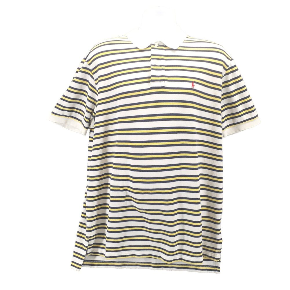 Polo Ralph Lauren Men Sz XL Polo Blue White Yellow Stripe Short Sleeve Shirt